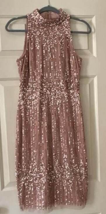 Adrianna Papell Dresses & Skirts - Adrianna Papell Sequin Beaded High Neck Cocktail Dress Size 2